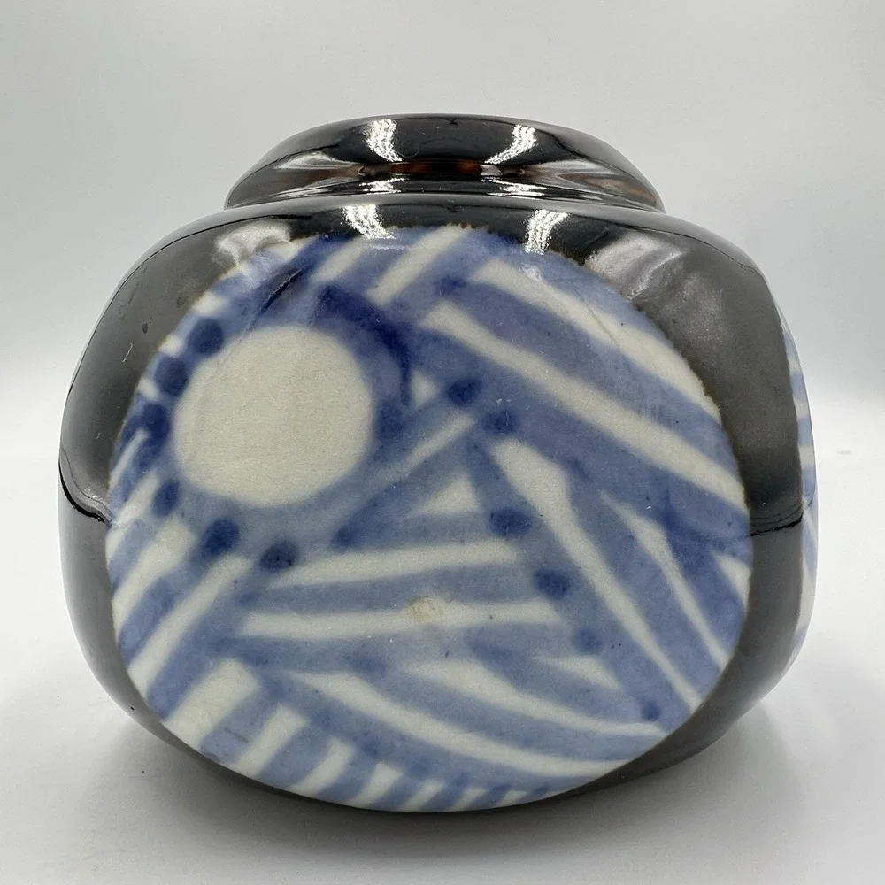 Vintage 1976 Studio Pottery Vase‎ Signed Renee Brown Blue Abstract 5.5
